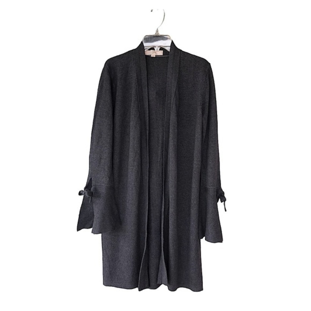 LOFT Tie Cuff Split Flare Sleeve Gray Cotton Viscosa Silk Blend Cardigan S